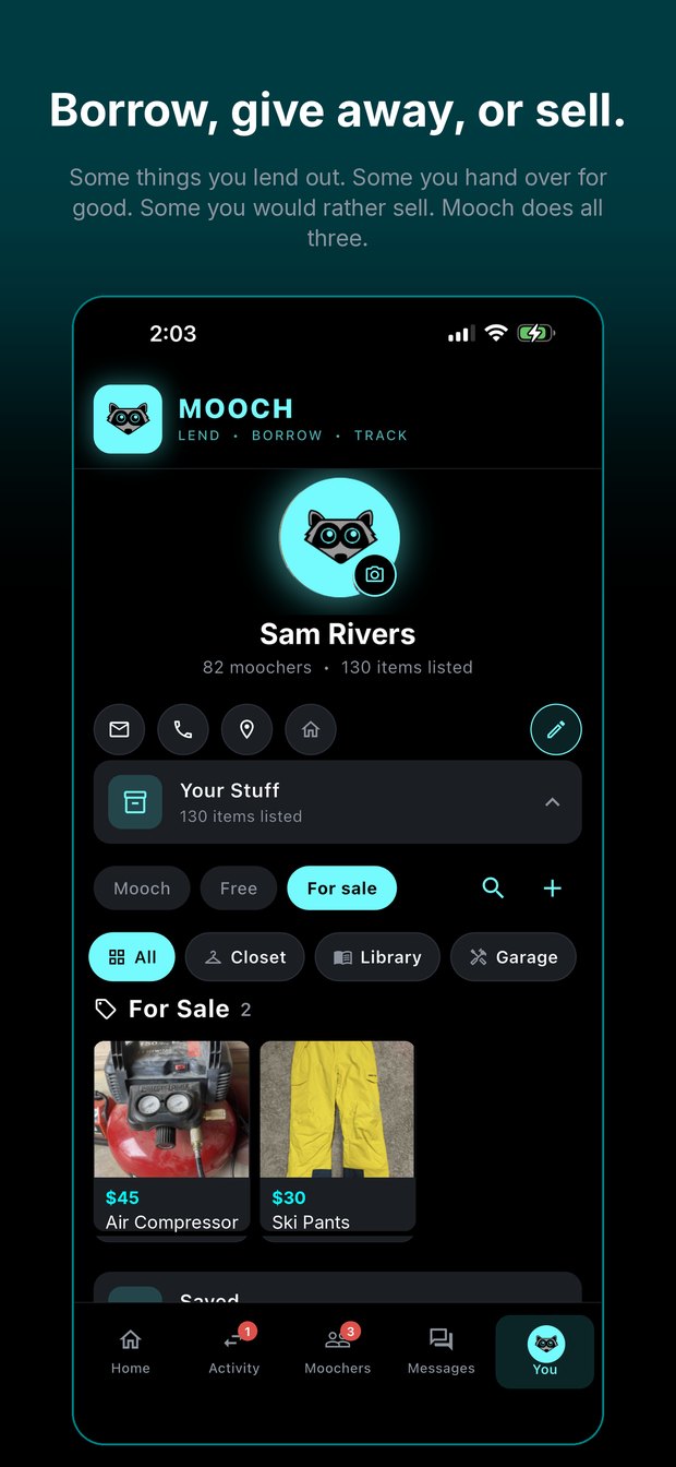 Borrow, give away, or sell - Mooch App