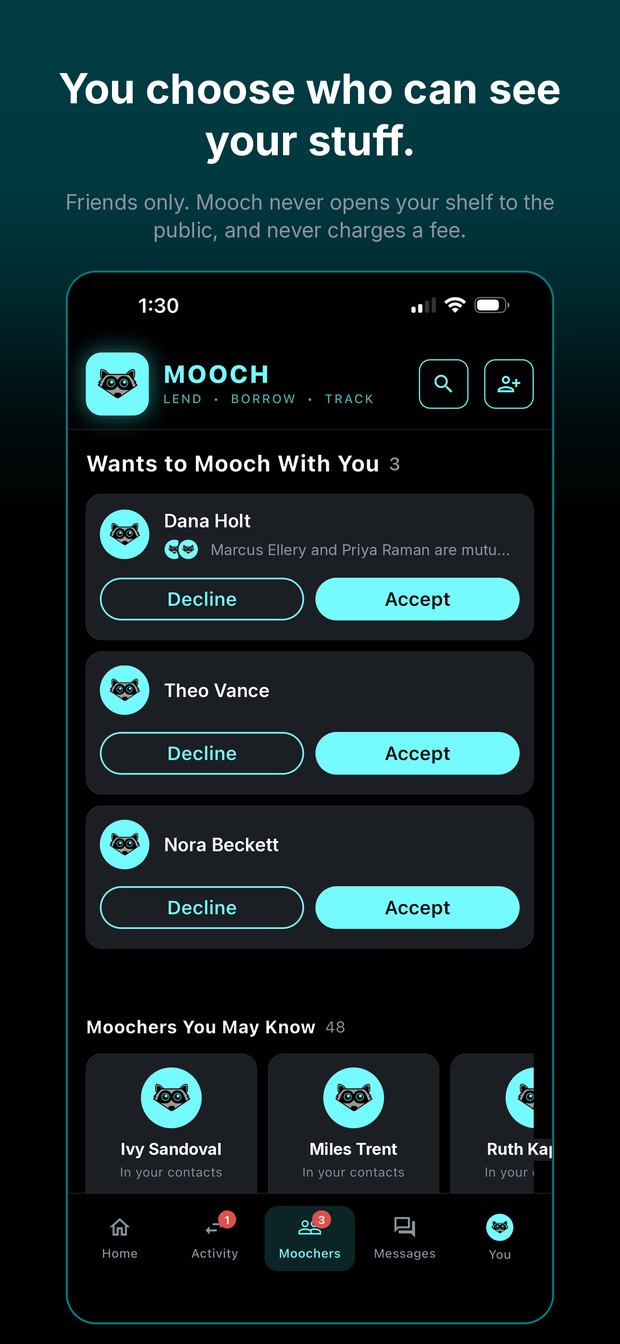 You choose who can see your stuff - Mooch App