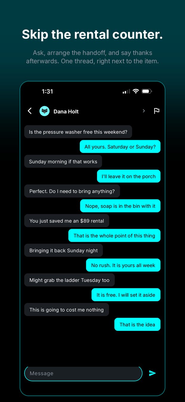 Message a friend to arrange the handoff - Mooch App