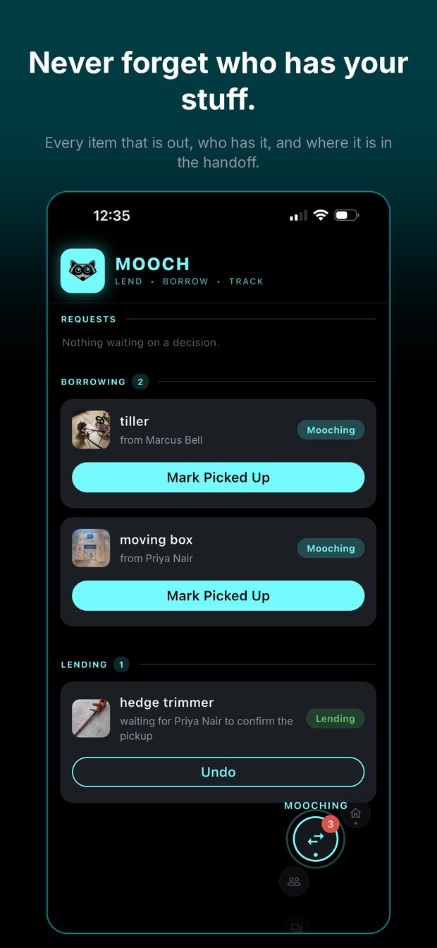 Never forget who has your stuff - Mooch App
