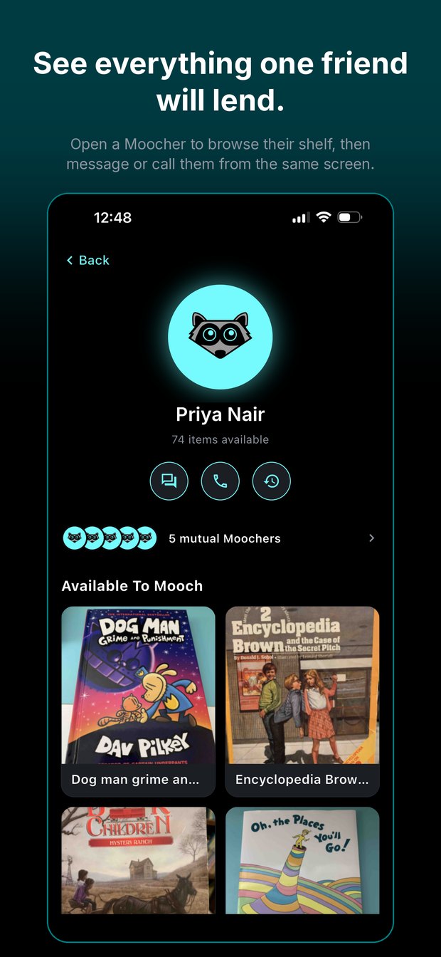 See everything one friend will lend - Mooch App